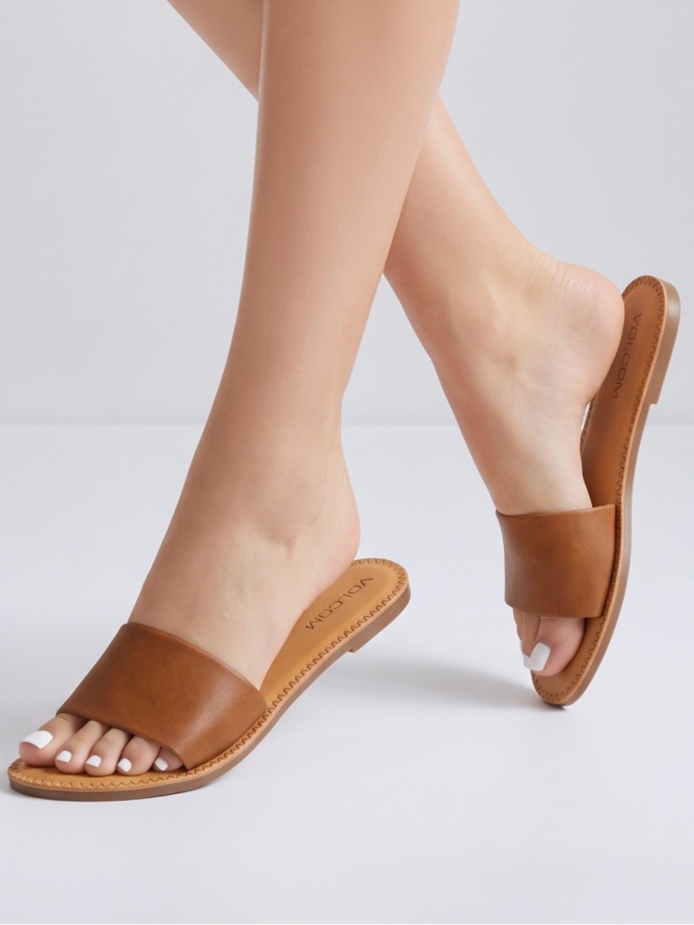 2 for $30 | Volcom Tan Simple Slides Sandals with Wide Suede Strap